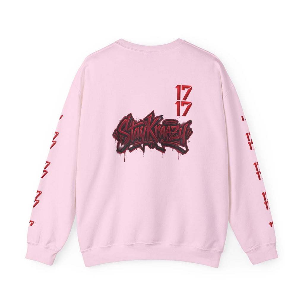 Streetwear Crewneck Sweatshirt — Graffiti 'Stay Krazy' Design with 17/17 Sleeve Accents