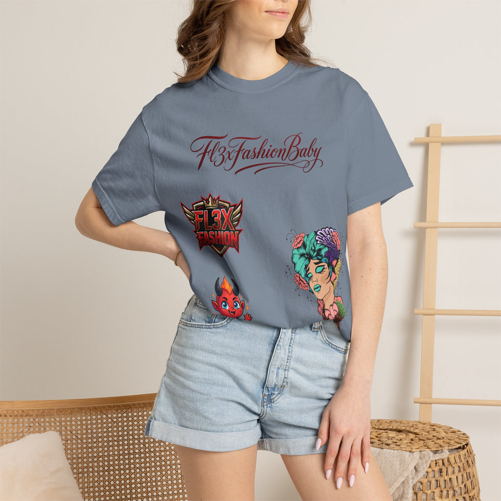 Artistic Floral Portrait T-Shirt — 'Fl3xFashionBaby' Graphic Tee