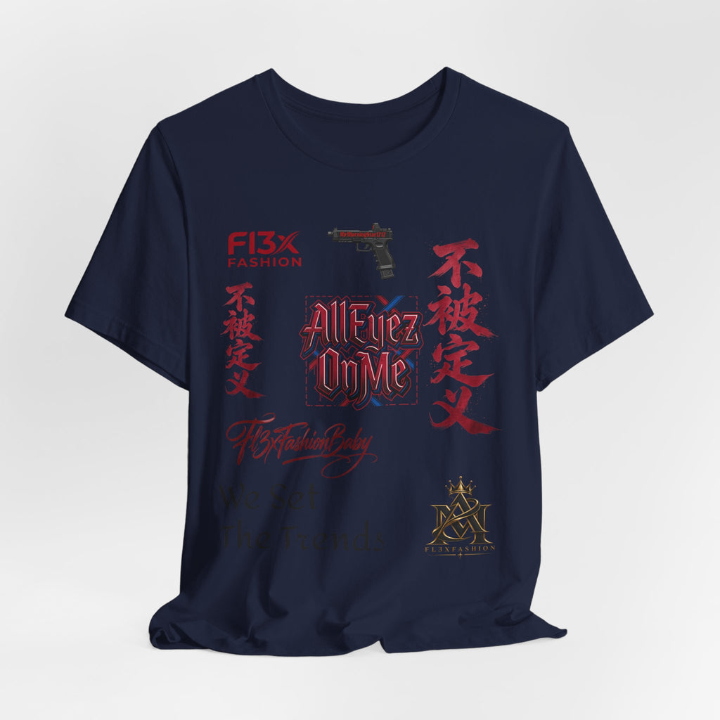 Graphic Tee — 'We Set The Trends' Streetwear T-Shirt with Asian Script & Gun Motifs