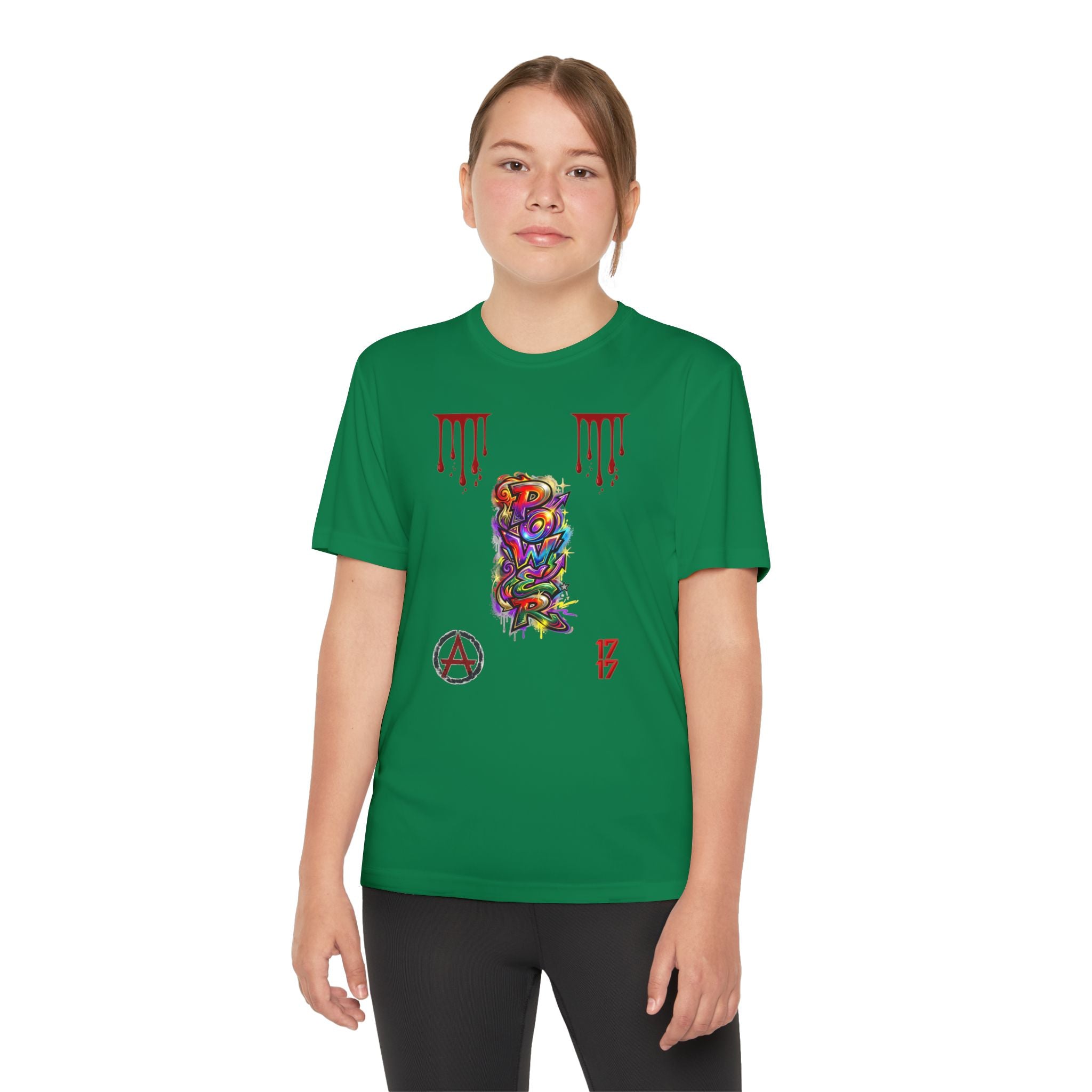 Youth Competitor Tee — Colorful Graffiti Anarchy Graphic T-Shirt