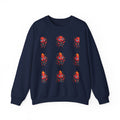 Cute Devil Character Grid Sweatshirt — Cartoon Demon Pattern Crewneck