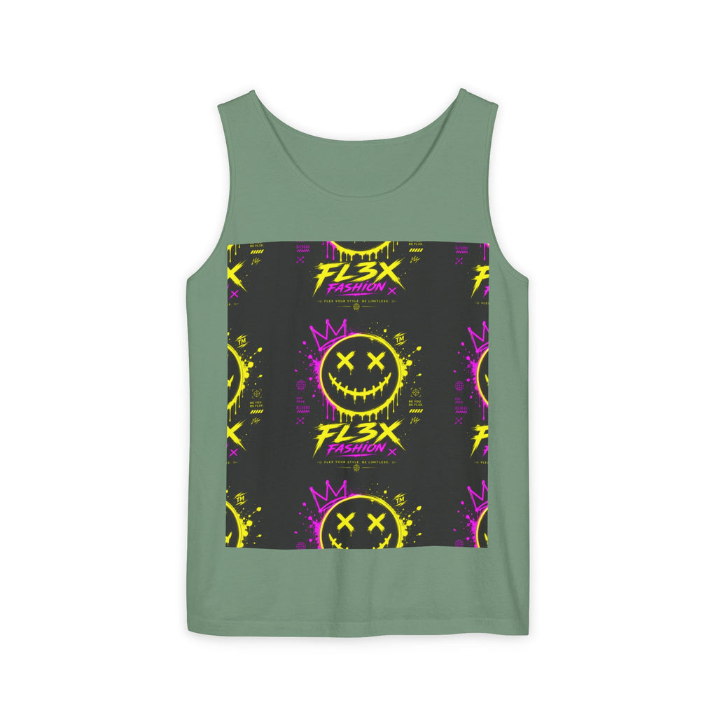 FL3X Fashion Graphic Tank Top — Neon Smiley & Devil Logo Streetwear