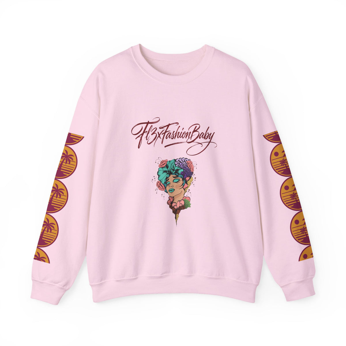Crewneck Sweatshirt — Floral Femme Portrait “FitFashionBaby” Graphic