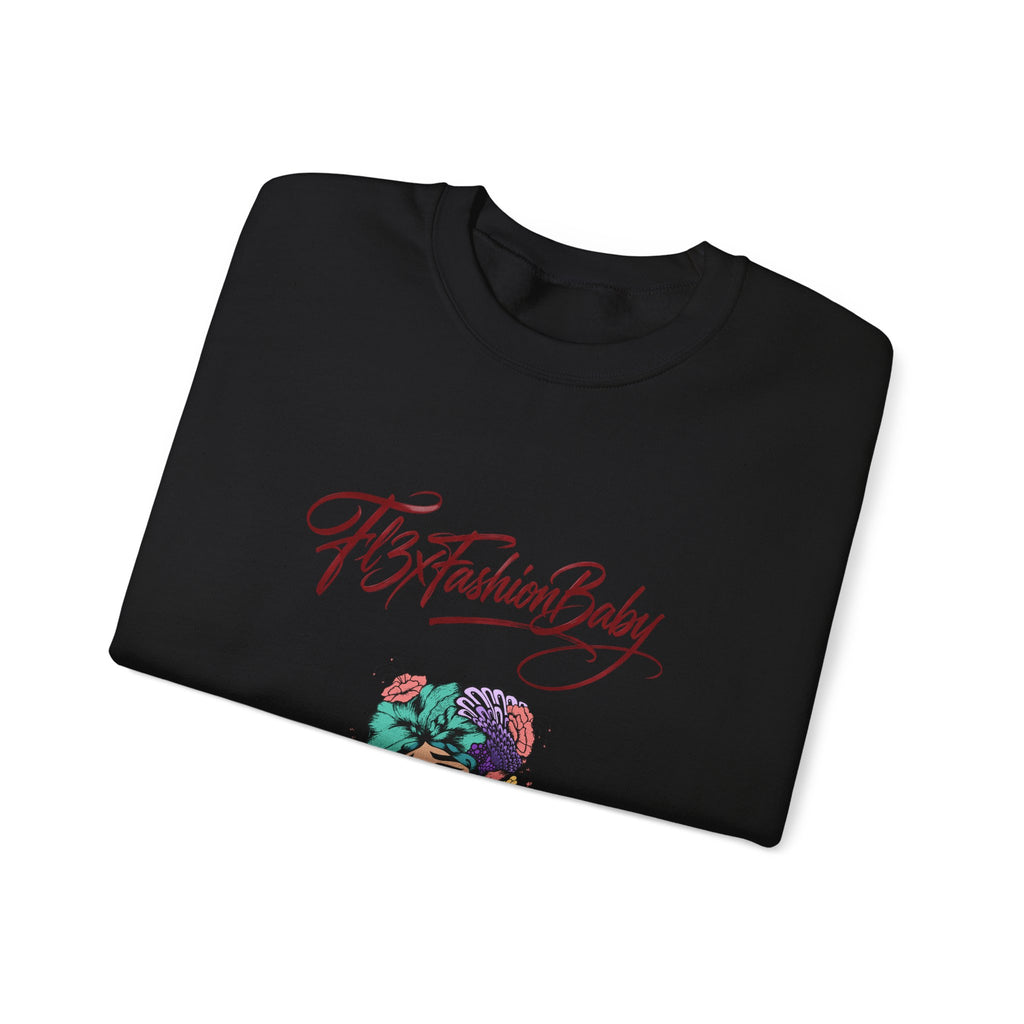 Crewneck Sweatshirt — Floral Femme Portrait “FitFashionBaby” Graphic
