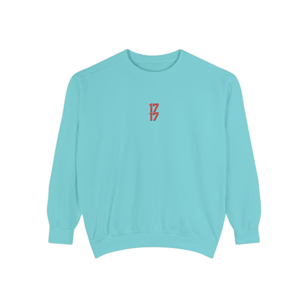 Sweatshirt — Minimal Red "17/17" Chest Logo Garment-Dyed Crew