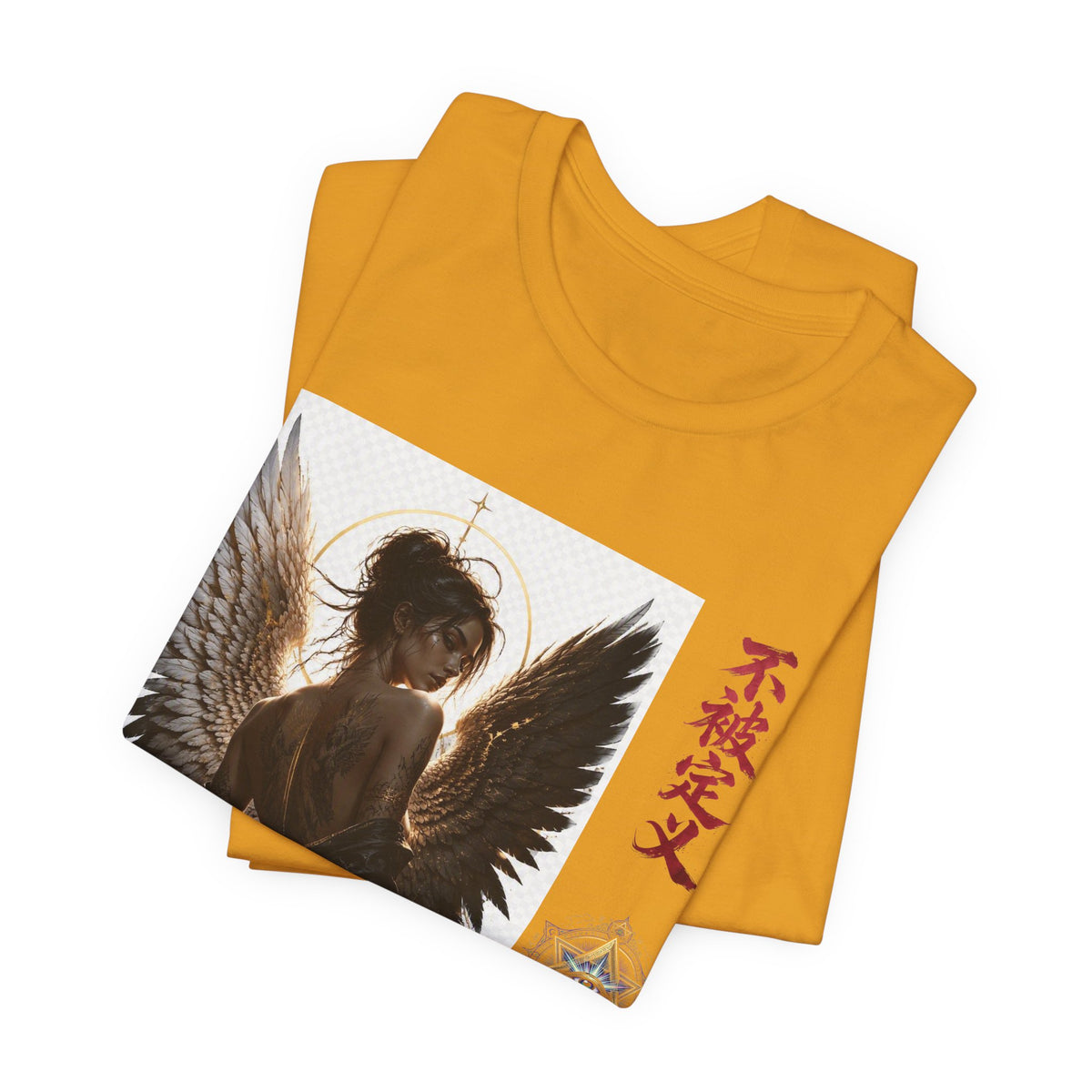 Angel Wings Graphic Tee — '不被定义' Asian-Inspired Dark Angel T-Shirt