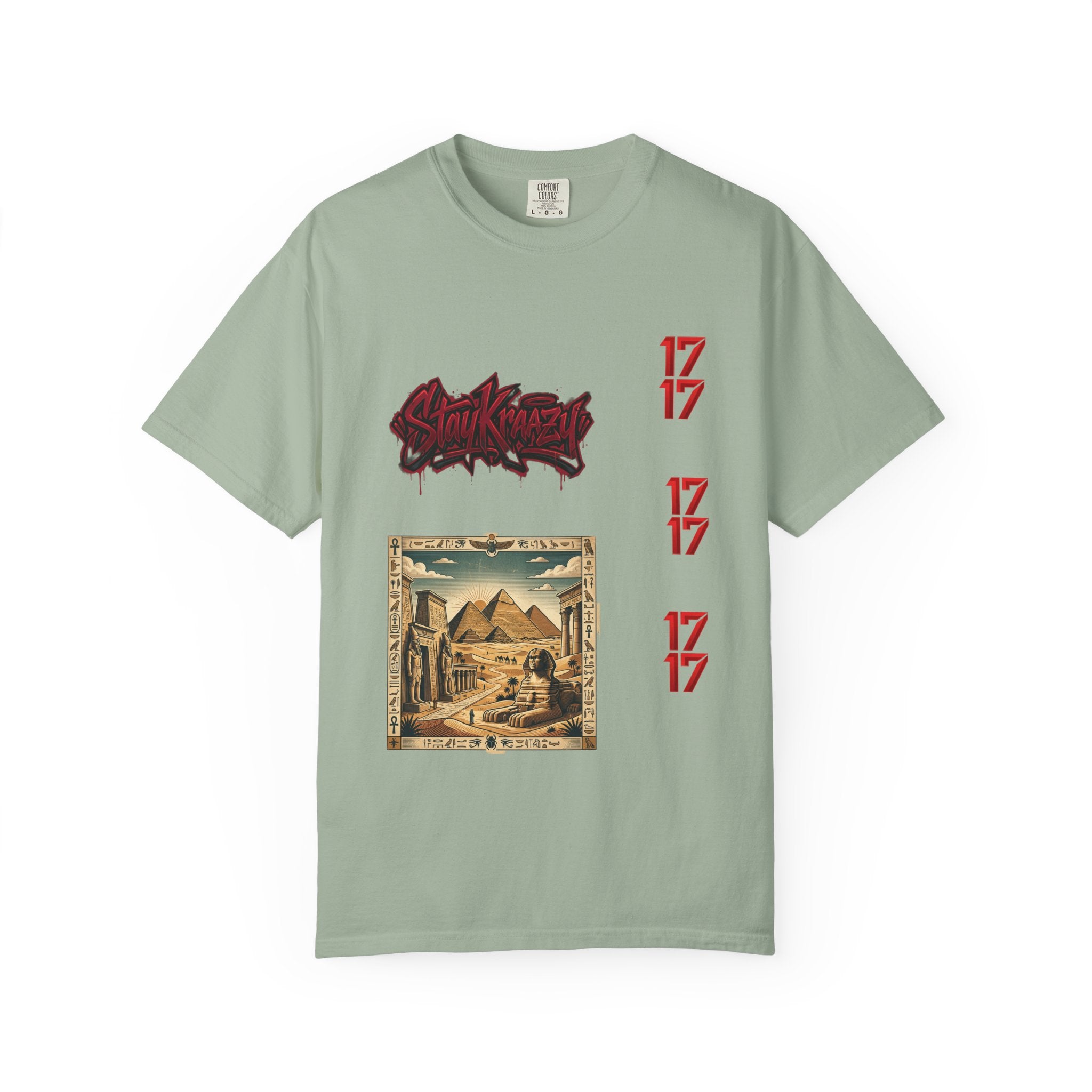 Graphic T-Shirt — Vintage Pyramid Collage with 'Wanted' Drip Design