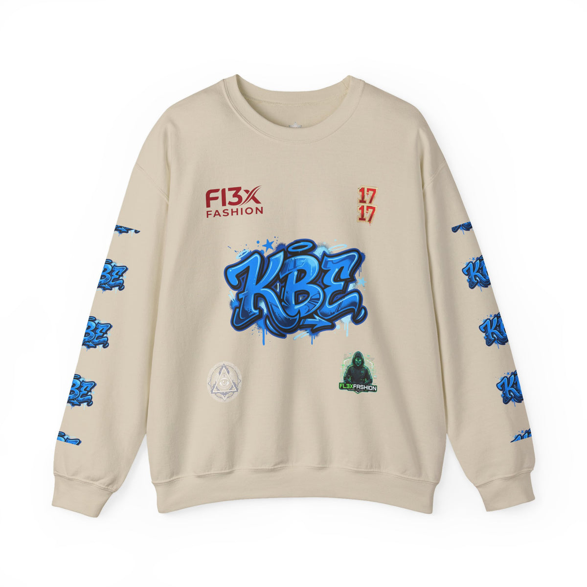 KBZ Graffiti Crewneck Sweatshirt – Streetwear Pullover with Blue Urban Tag Design