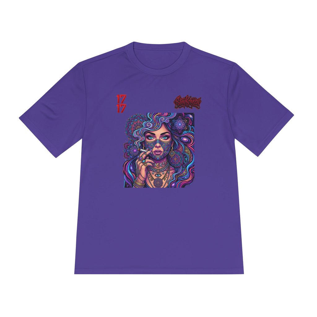 Psychedelic Woman Graphic Tee — Retro Cosmic Portrait Moisture‑Wicking Shirt