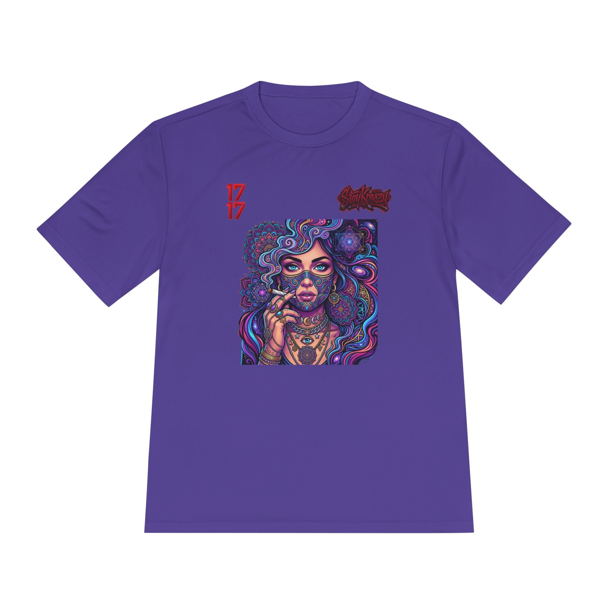 Psychedelic Woman Graphic Tee — Retro Cosmic Portrait Moisture‑Wicking Shirt