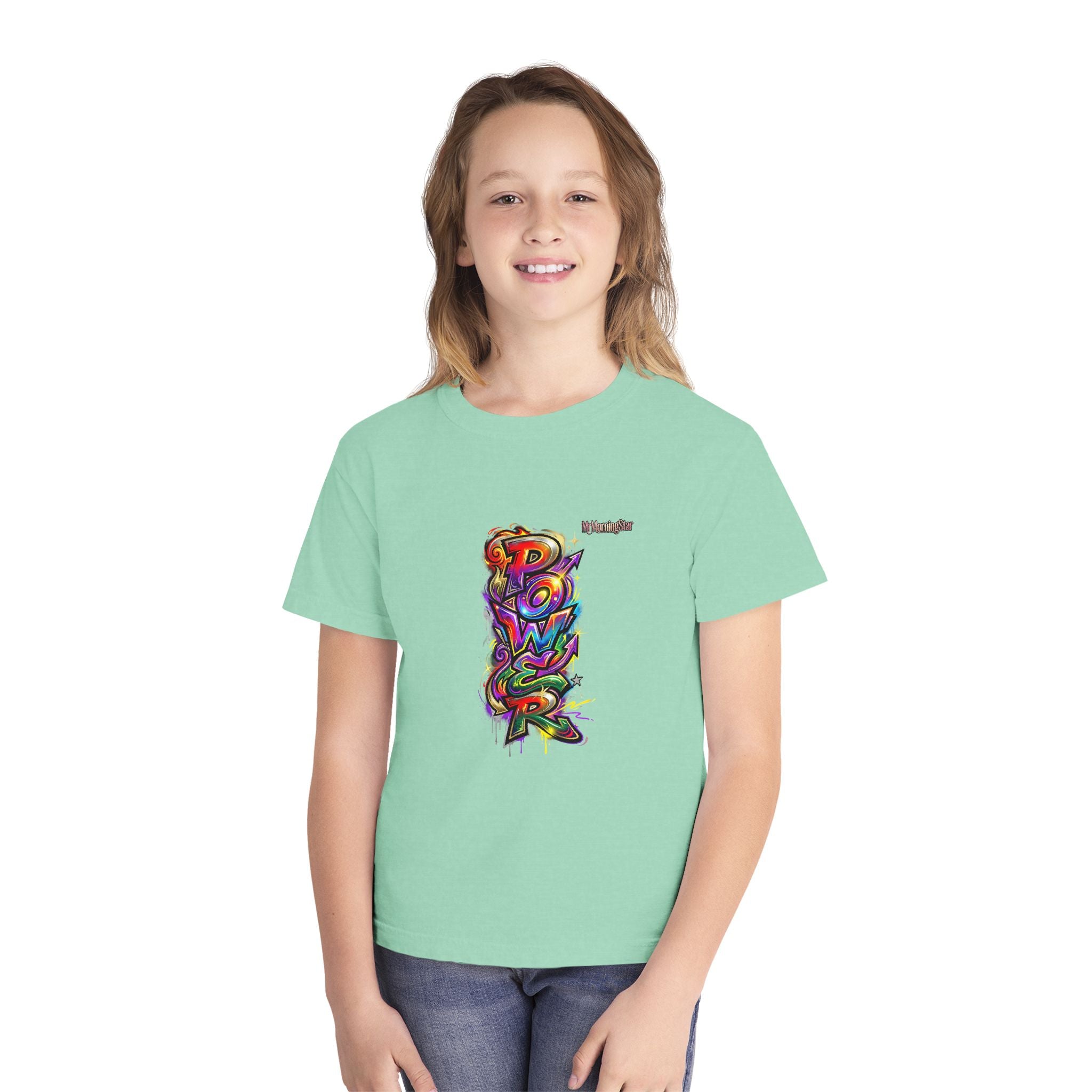 Youth Tee - Colorful 'Power' Graffiti Vertical Graphic