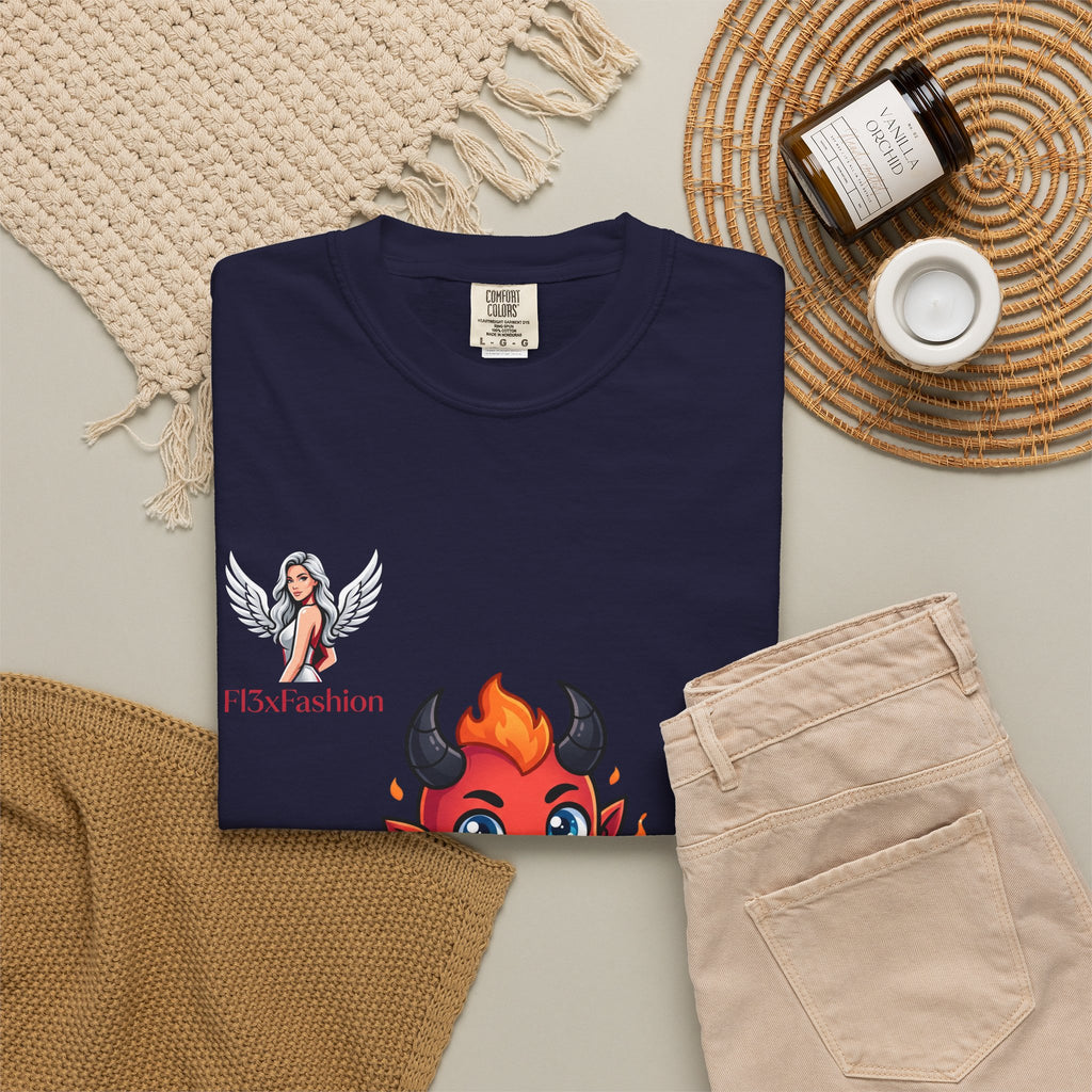 Devil Cartoon Graphic T-Shirt — Fiery Cute Demon Design