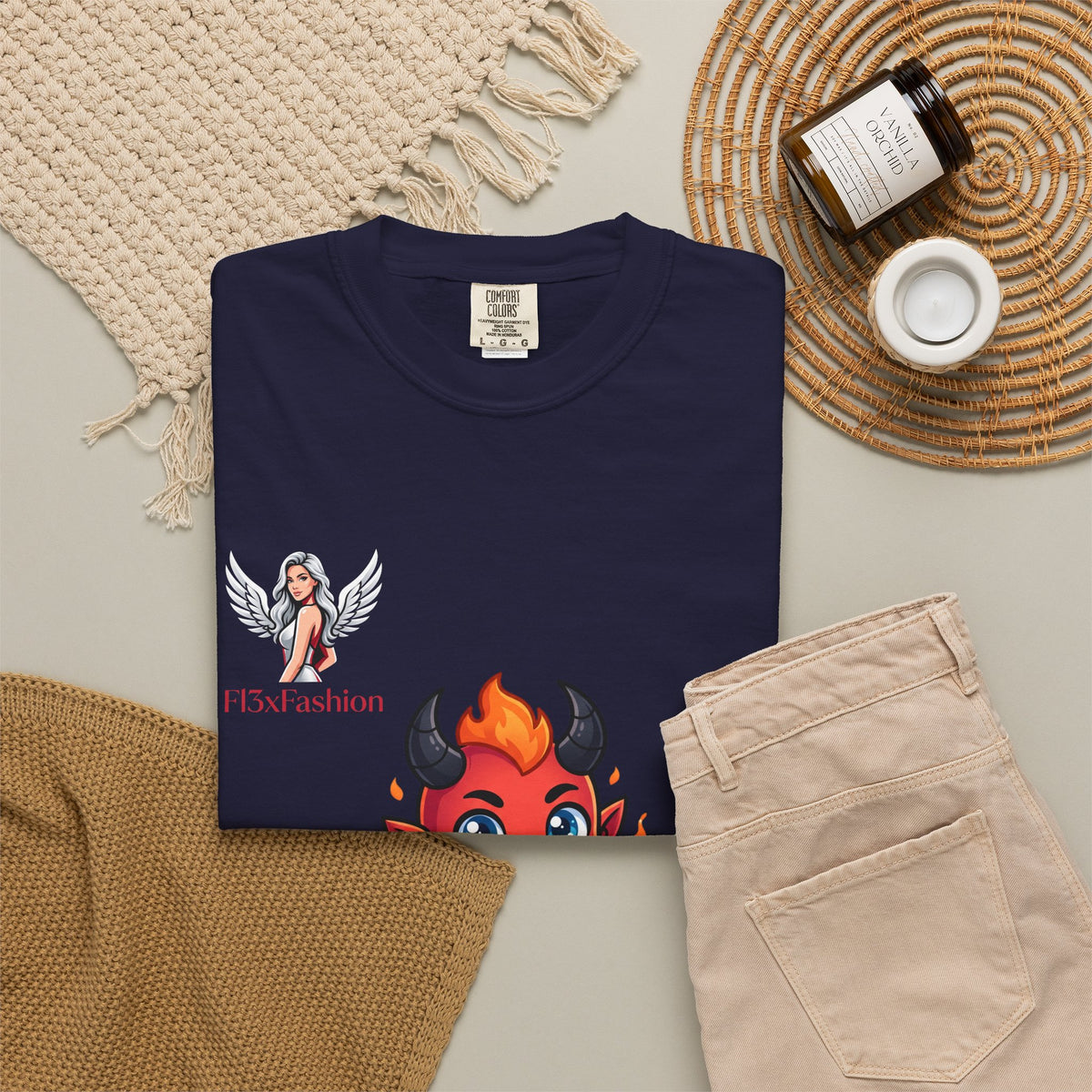 Devil Cartoon Graphic T-Shirt — Fiery Cute Demon Design
