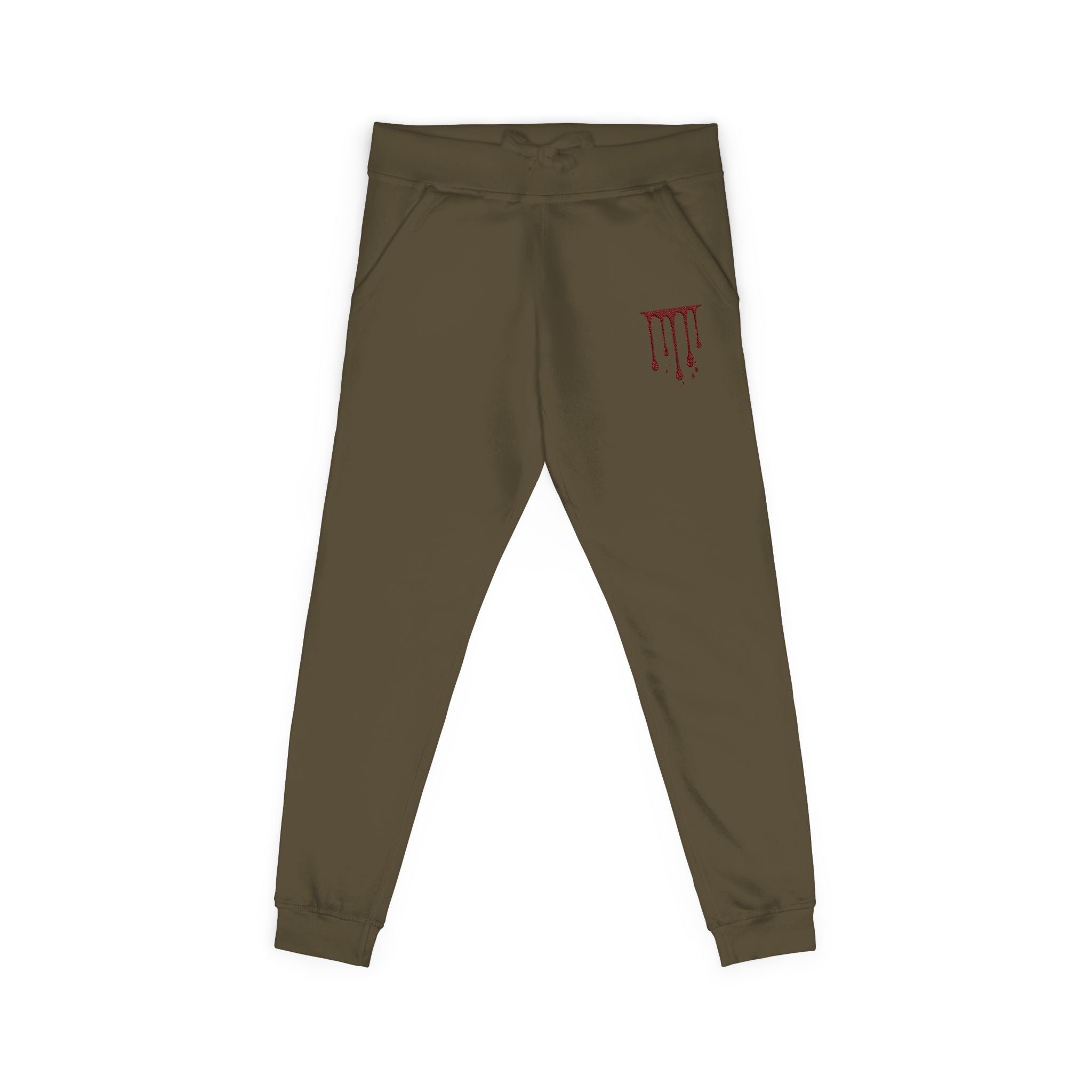 Embroidered Drip Horror Sweatpants — White Fleece Joggers