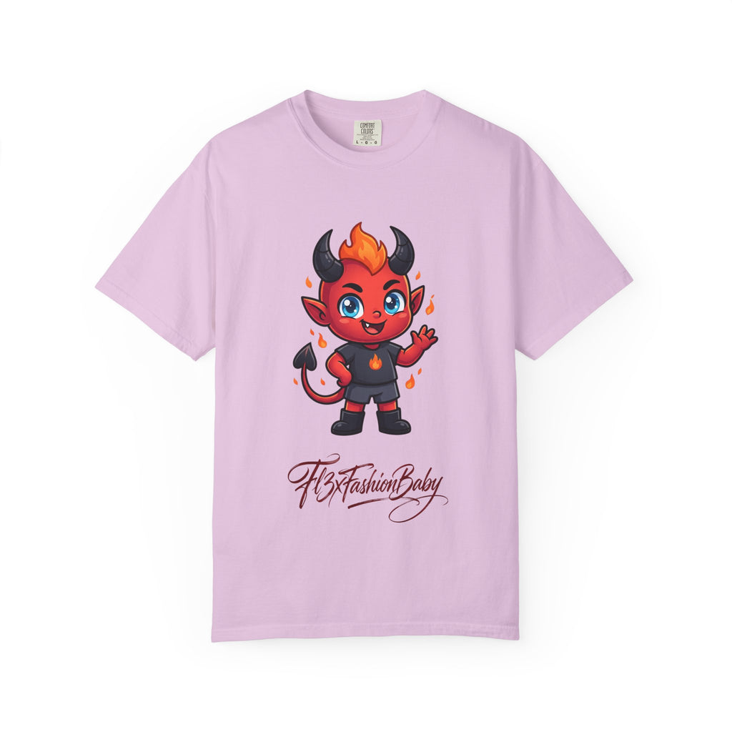 Devil Baby Graphic T-Shirt — Cute Red Demon Cartoon Tee with "FBfashionBaby" Script