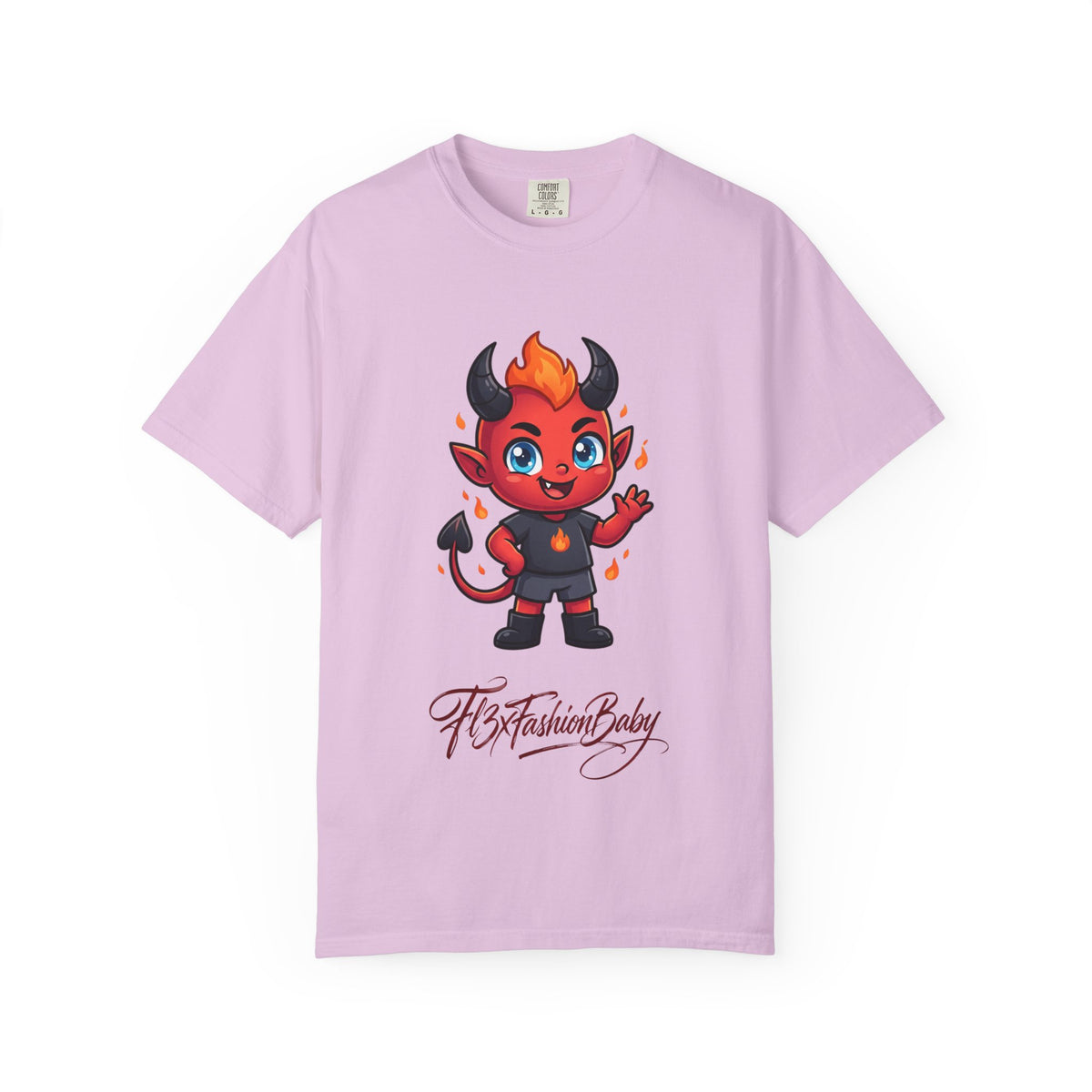 Devil Baby Graphic T-Shirt — Cute Red Demon Cartoon Tee with "FBfashionBaby" Script