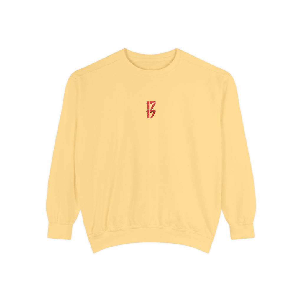Sweatshirt — Minimal Red "17/17" Chest Logo Garment-Dyed Crew