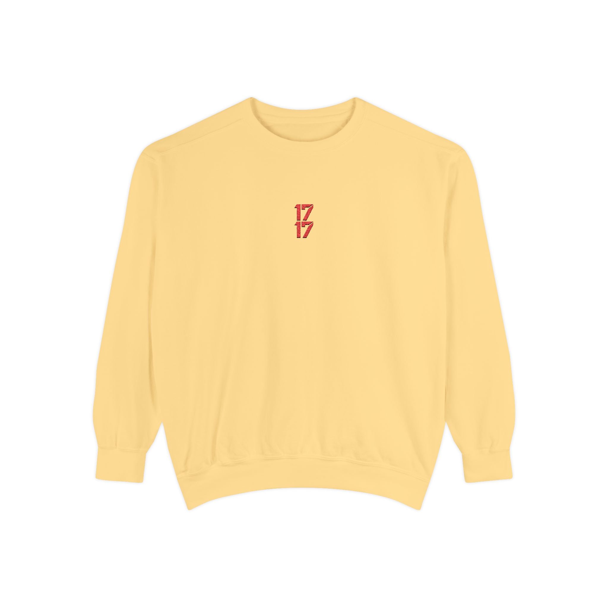 Sweatshirt — Minimal Red "17/17" Chest Logo Garment-Dyed Crew