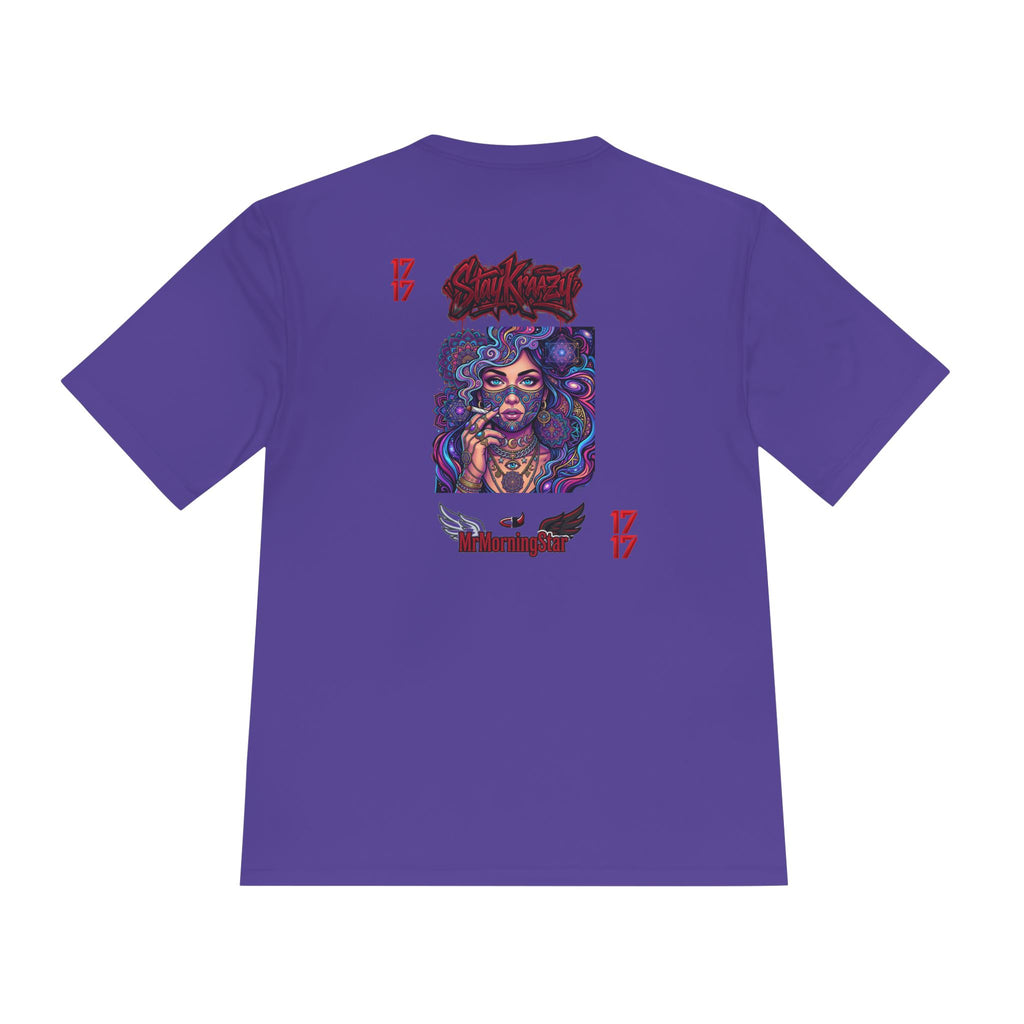 Psychedelic Woman Graphic Tee — Retro Cosmic Portrait Moisture‑Wicking Shirt