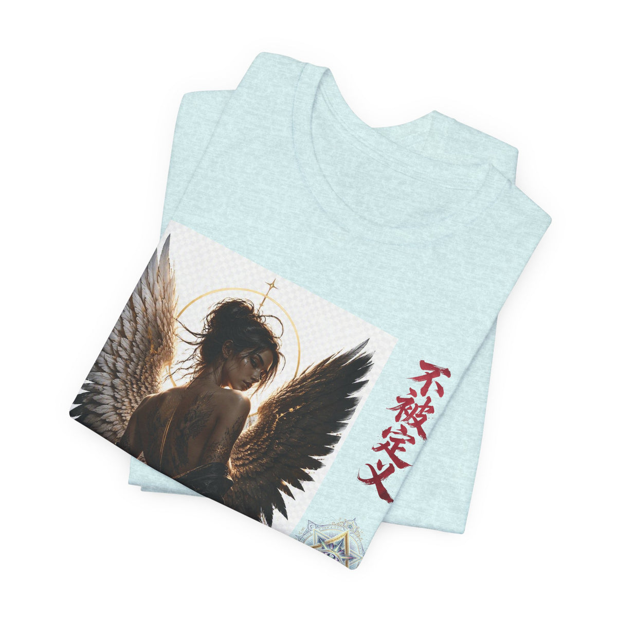 Angel Wings Graphic Tee — '不被定义' Asian-Inspired Dark Angel T-Shirt