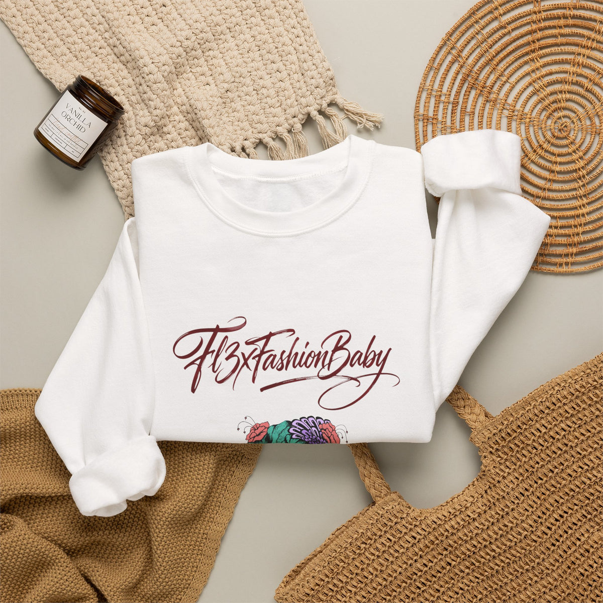 Crewneck Sweatshirt — "FitFashionBaby" Floral Afro Portrait