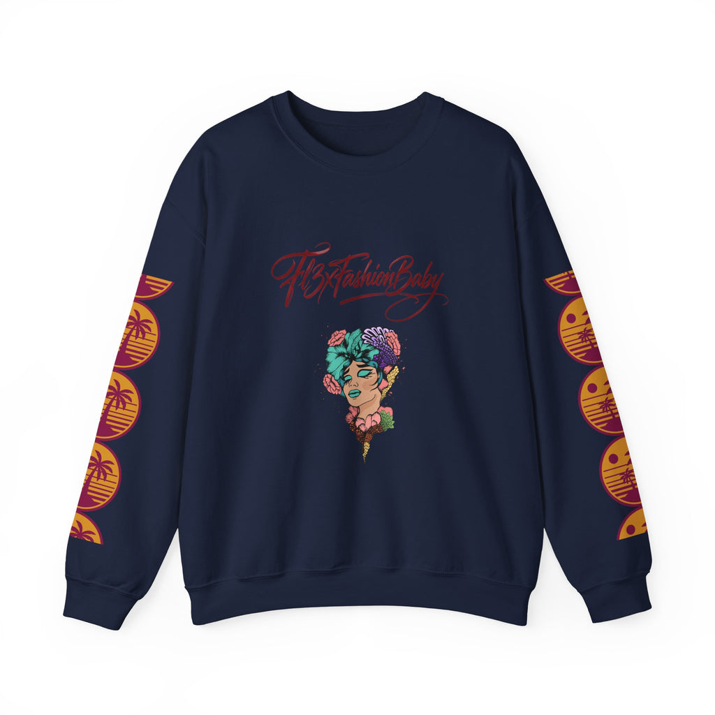 Crewneck Sweatshirt — Floral Femme Portrait “FitFashionBaby” Graphic