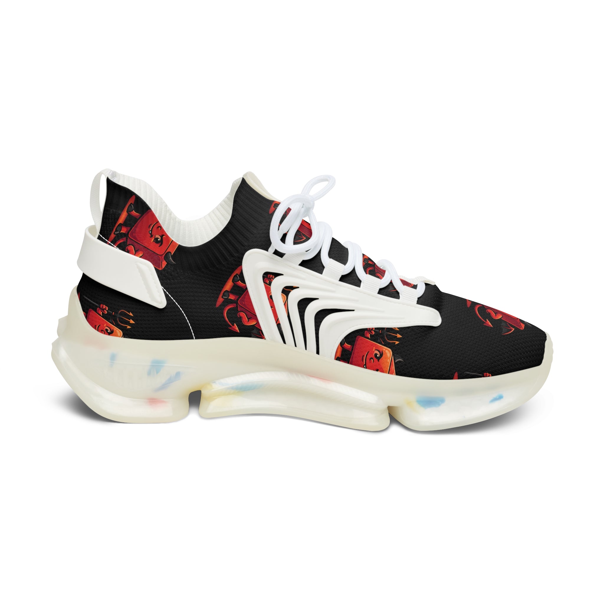 Women's Mesh Sneakers — Black Graphic Retro Cartoon Face Athletic Shoes