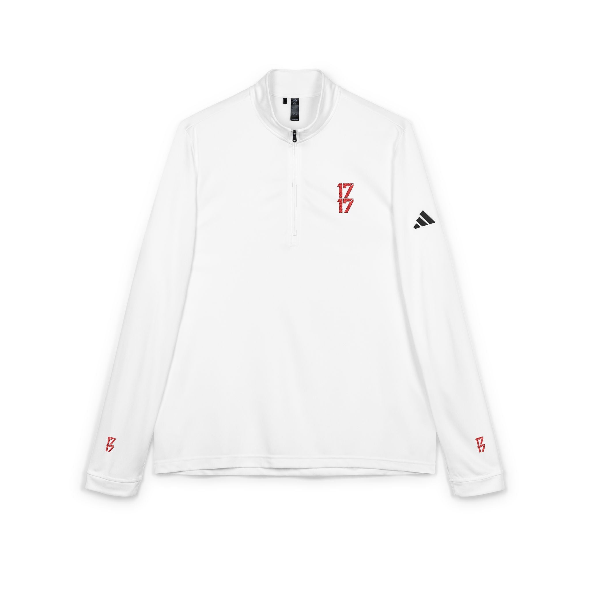 Embroidered adidas Quarter-Zip Pullover – Lightweight White Performance Top