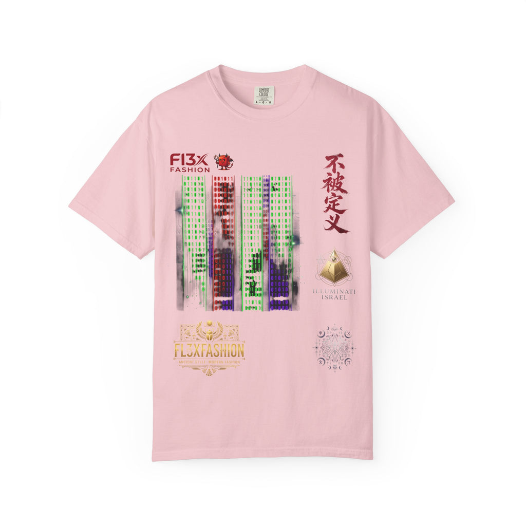 Graphic T-Shirt — Futuristic Cityscape Design with Japanese Calligraphy