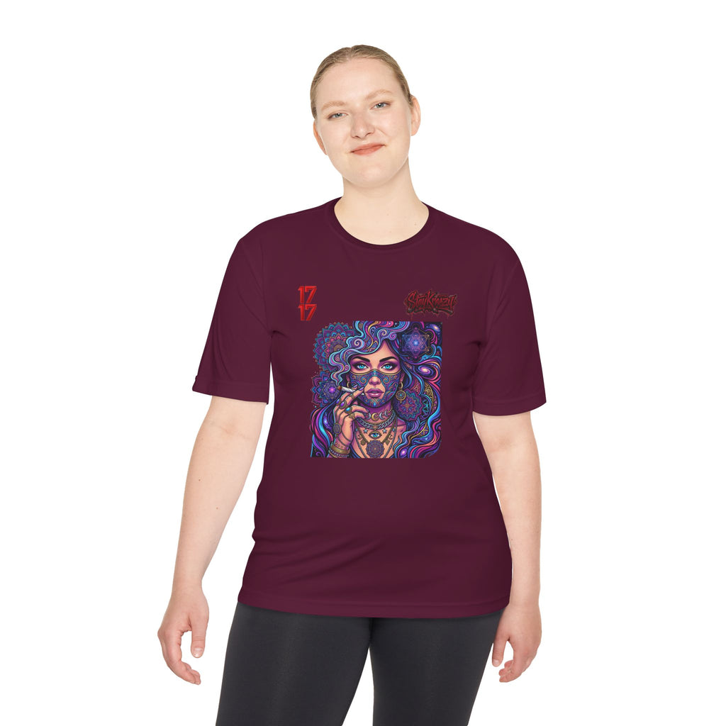 Psychedelic Woman Graphic Tee — Retro Cosmic Portrait Moisture‑Wicking Shirt