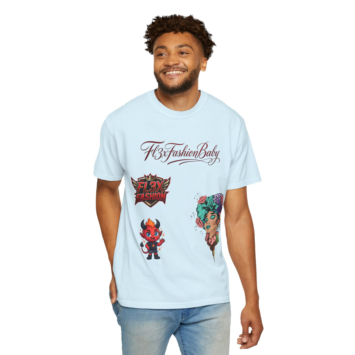 Artistic Floral Portrait T-Shirt — 'Fl3xFashionBaby' Graphic Tee