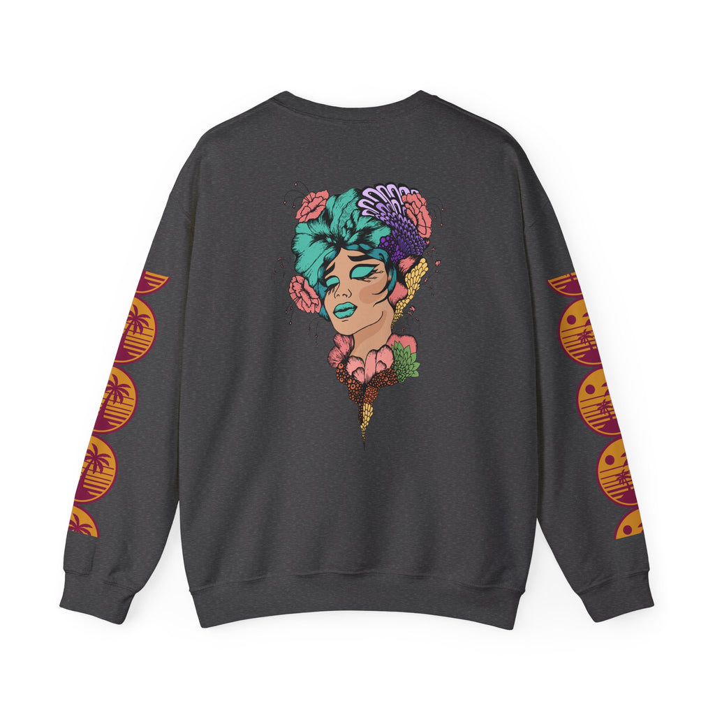 Crewneck Sweatshirt — Floral Femme Portrait “FitFashionBaby” Graphic