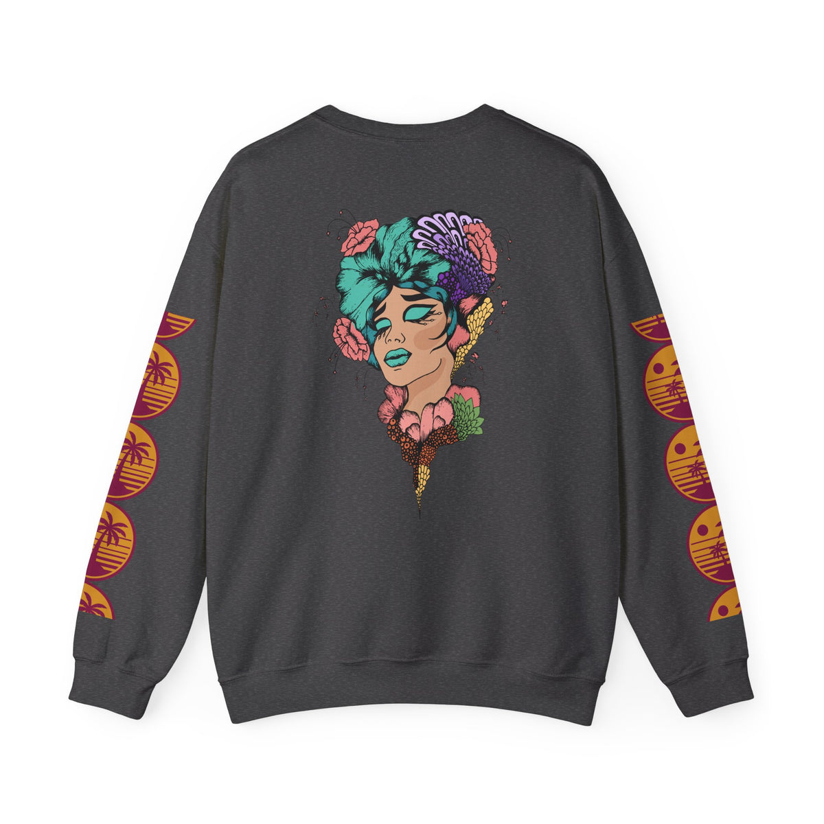 Crewneck Sweatshirt — Floral Femme Portrait “FitFashionBaby” Graphic