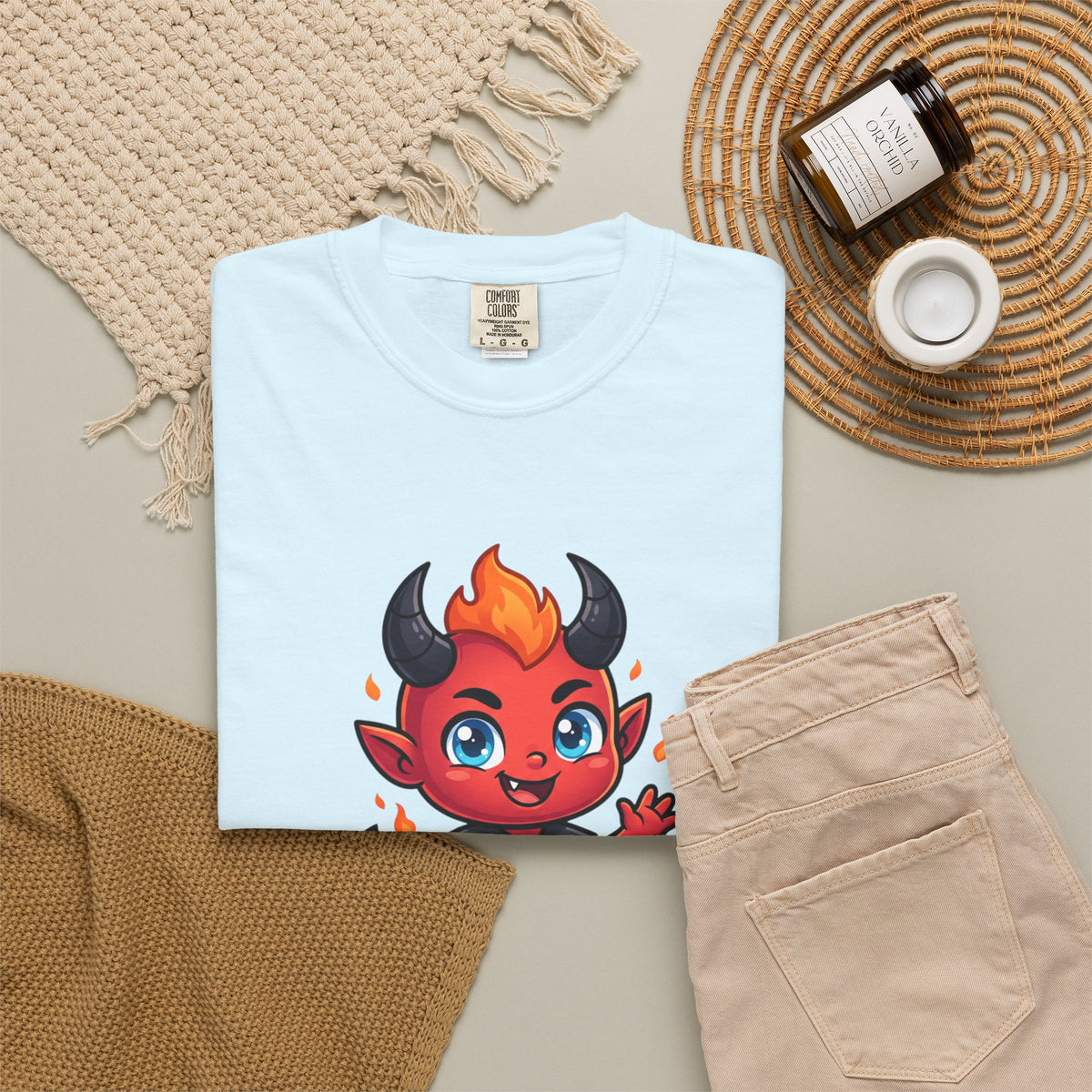 Devil Baby Graphic T-Shirt — Cute Red Demon Cartoon Tee with "FBfashionBaby" Script