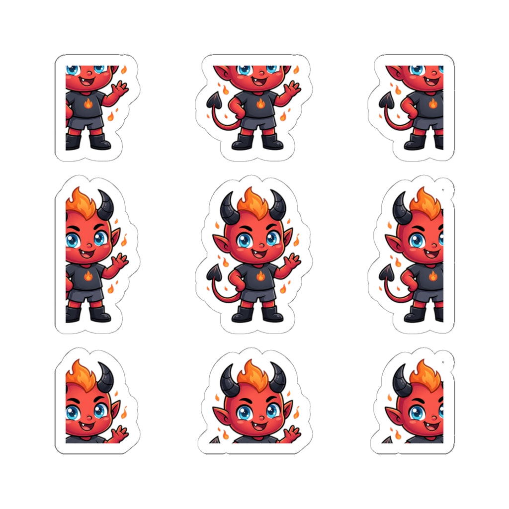 Cute Red Devil Kiss-Cut Stickers — Cartoon Demon Laptop Decals (Halloween)