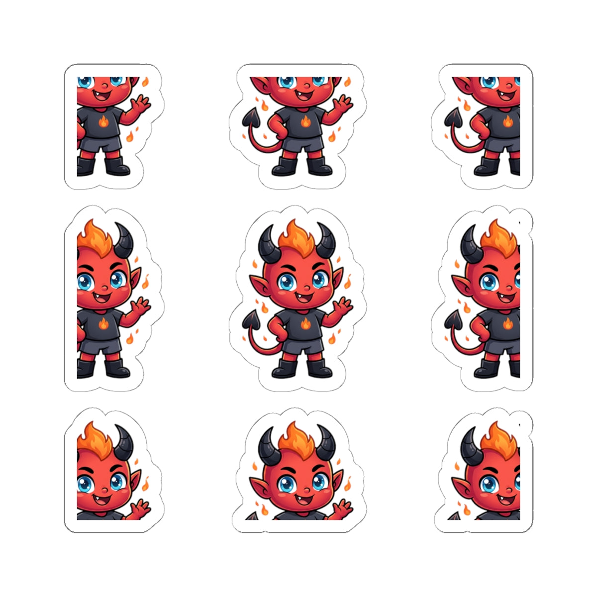 Cute Red Devil Kiss-Cut Stickers — Cartoon Demon Laptop Decals (Halloween)