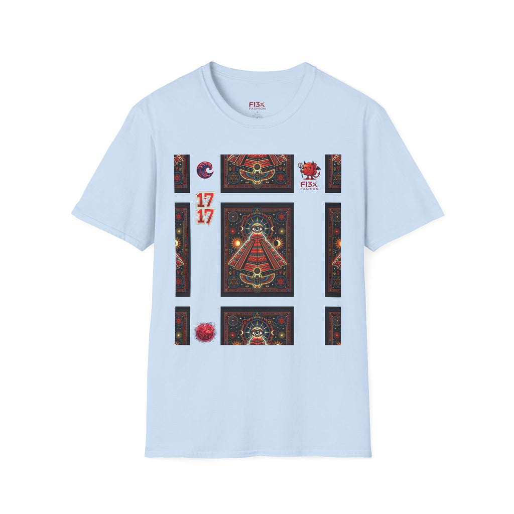 T-Shirt — Retro Cosmic Tarot Graphic with '17' Mystic Symbols