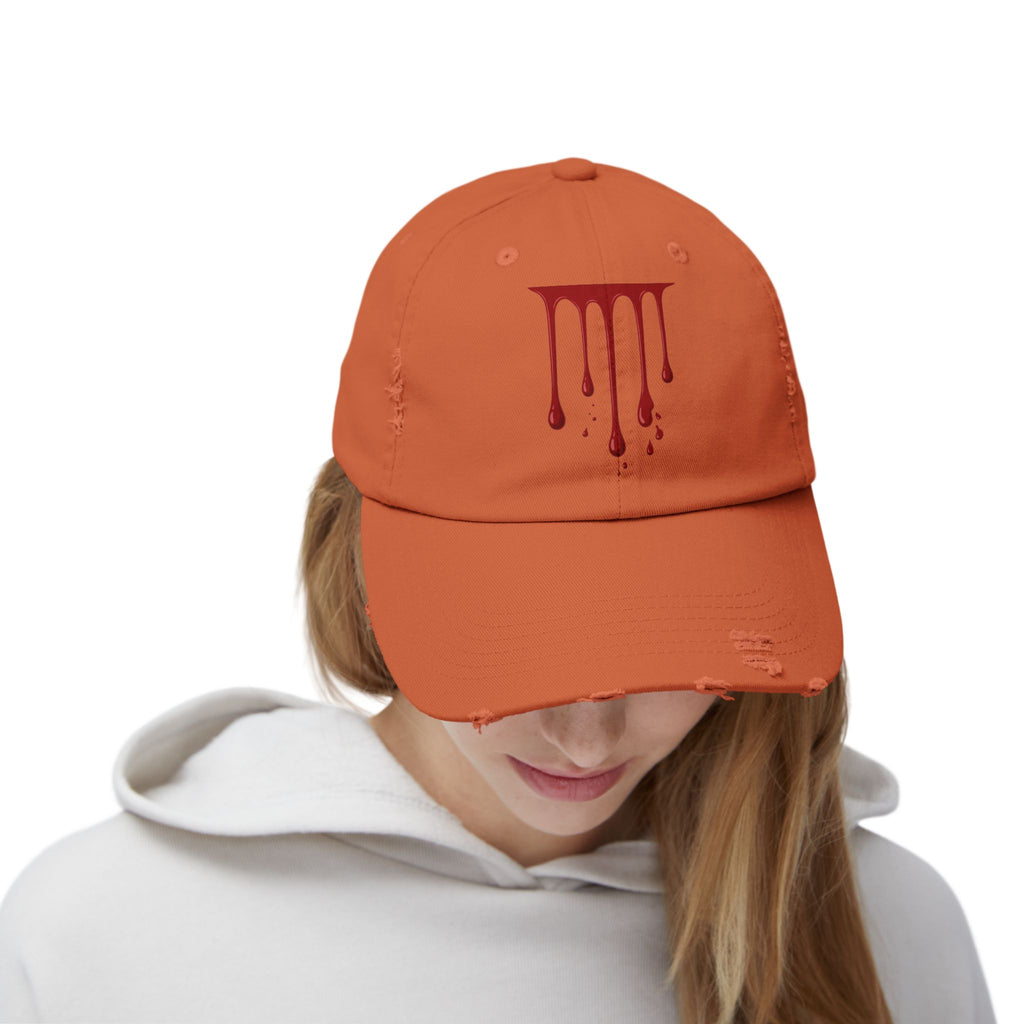 Distressed Black Cap with Red Drip Graphic – Gothic Blood Drip Hat