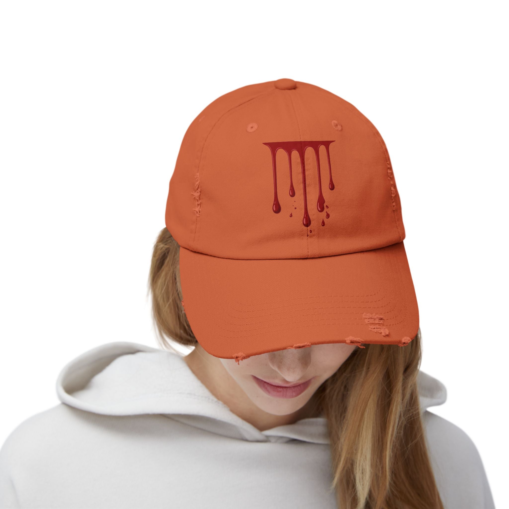 Distressed Black Cap with Red Drip Graphic – Gothic Blood Drip Hat