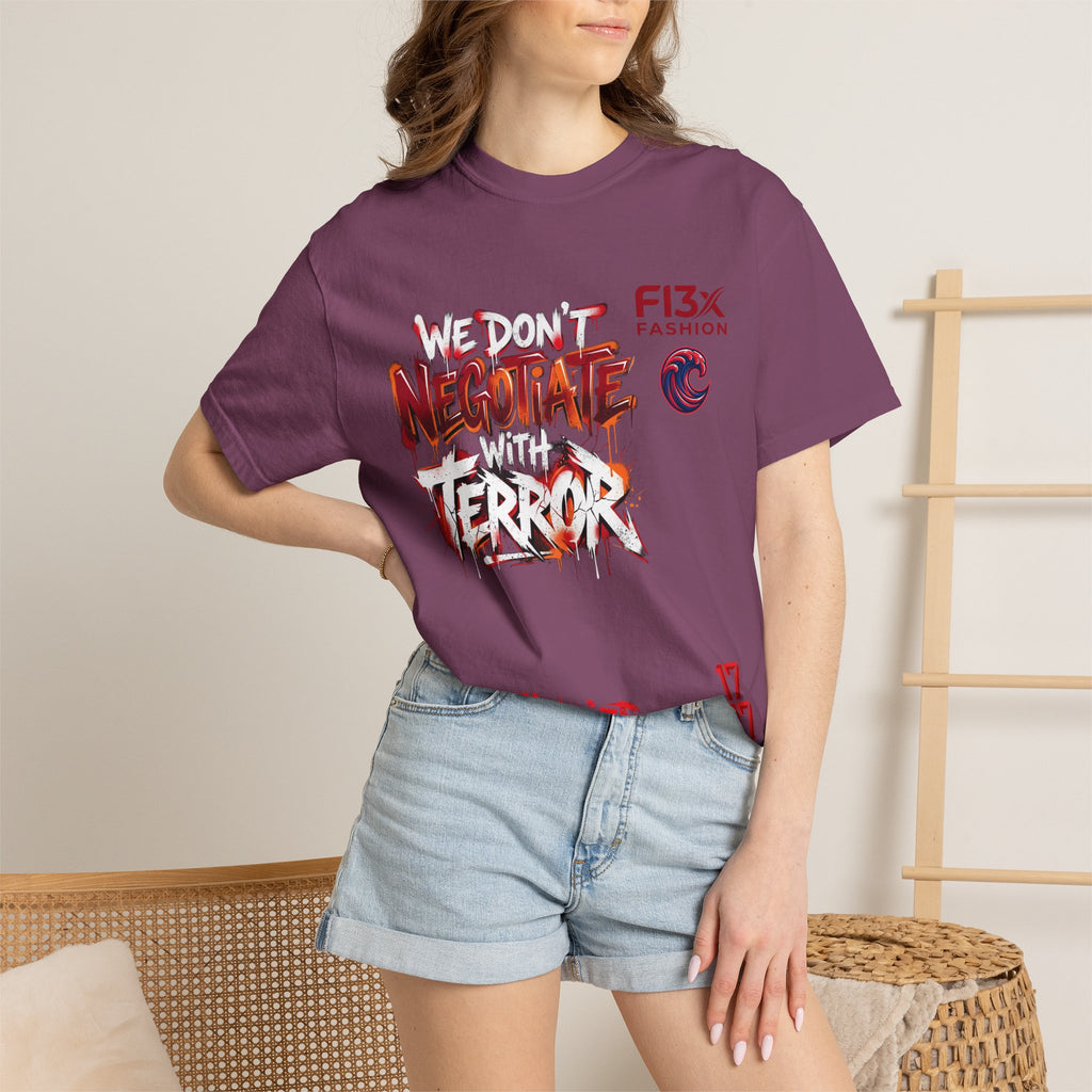 We Don’t Negotiate Terror Graphic T-Shirt — F13x Fashion Front & Back Print