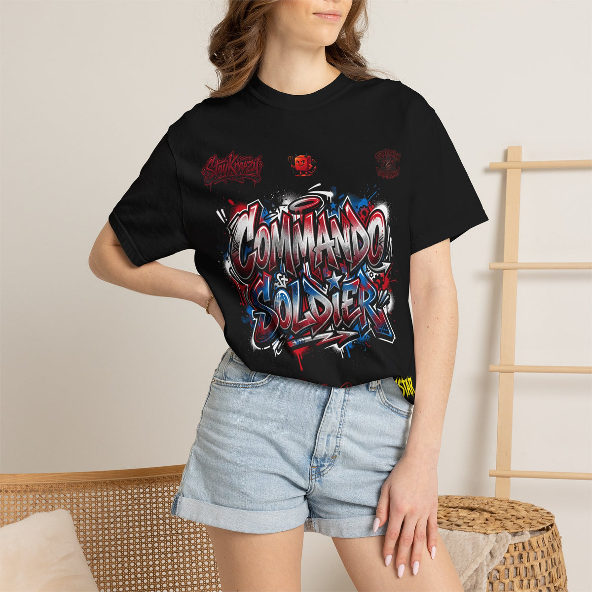 Commando Soldier Graphic T-Shirt — Streetwear Graffiti Design