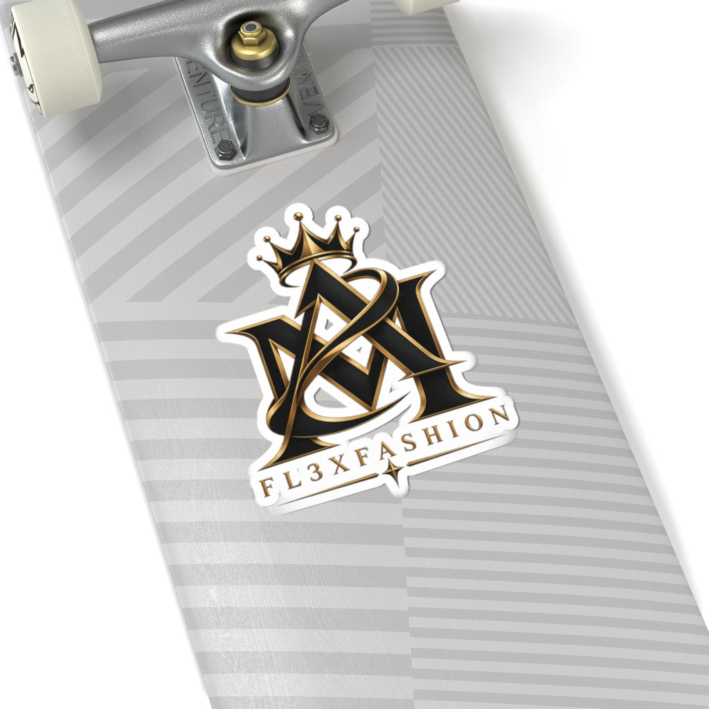Fl3xFashion Gold Crown Logo Kiss-Cut Sticker — Luxe Monogram Laptop Decal
