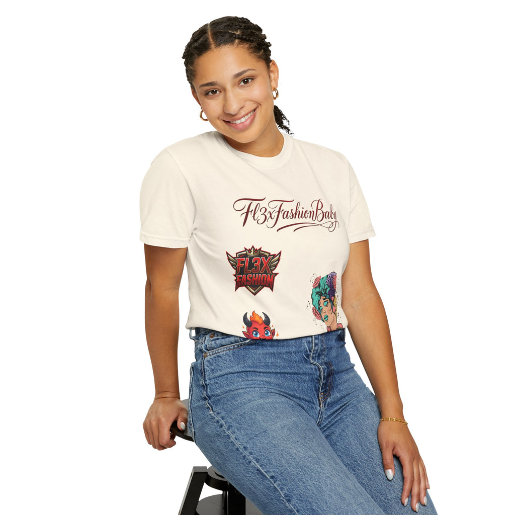 Artistic Floral Portrait T-Shirt — 'Fl3xFashionBaby' Graphic Tee