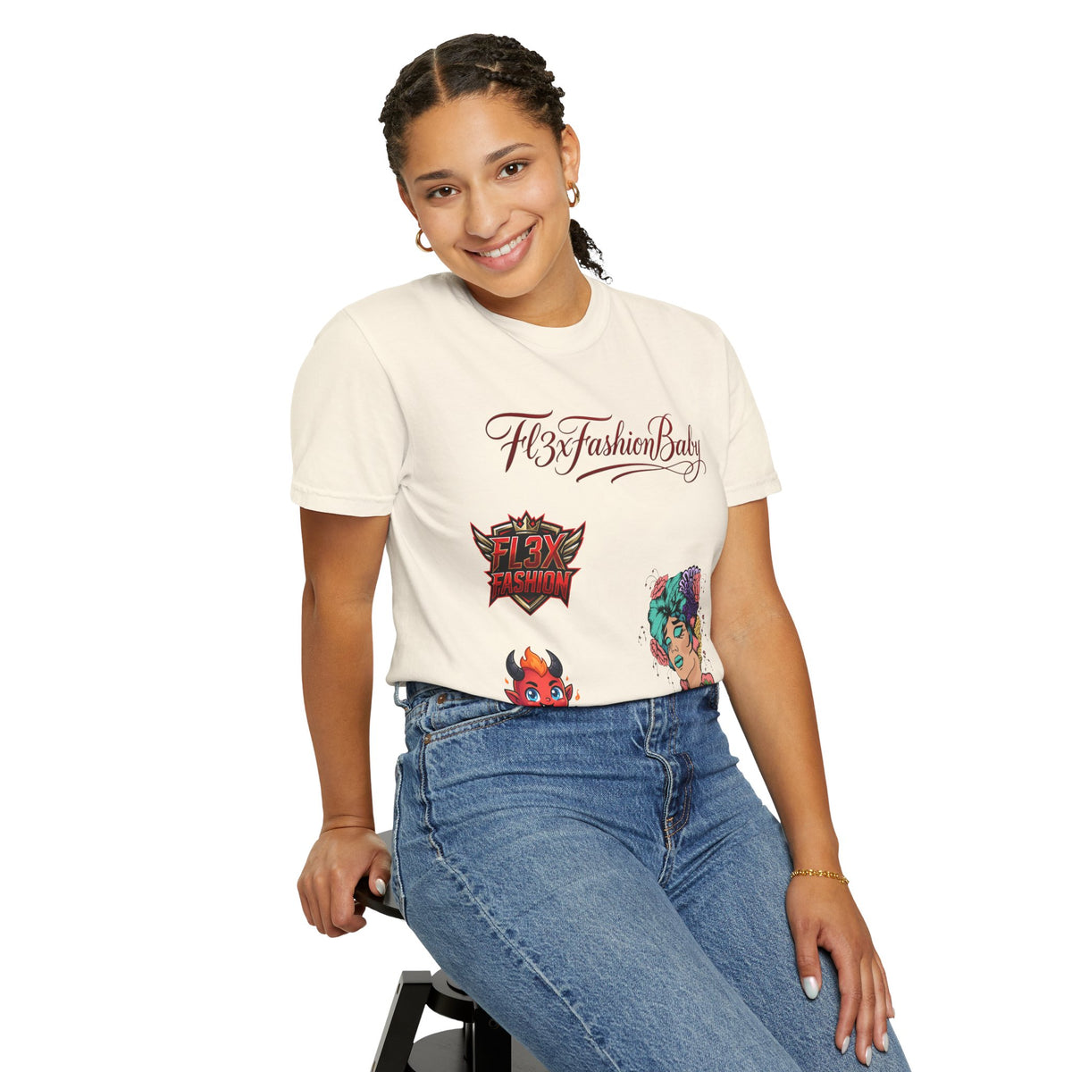 Artistic Floral Portrait T-Shirt — 'Fl3xFashionBaby' Graphic Tee