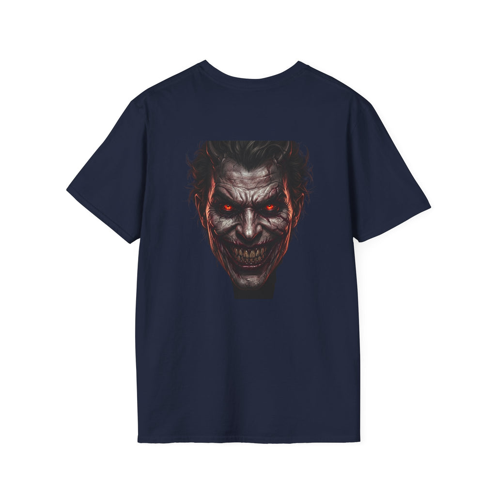 Horror Joker Face T-Shirt — Red-Eyed Villain Graphic Tee