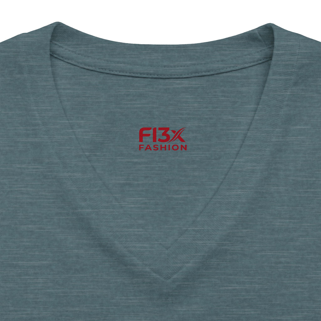Women's V-Neck Tee — 'F13x Fashion' Floral Logo & Devil Graphic