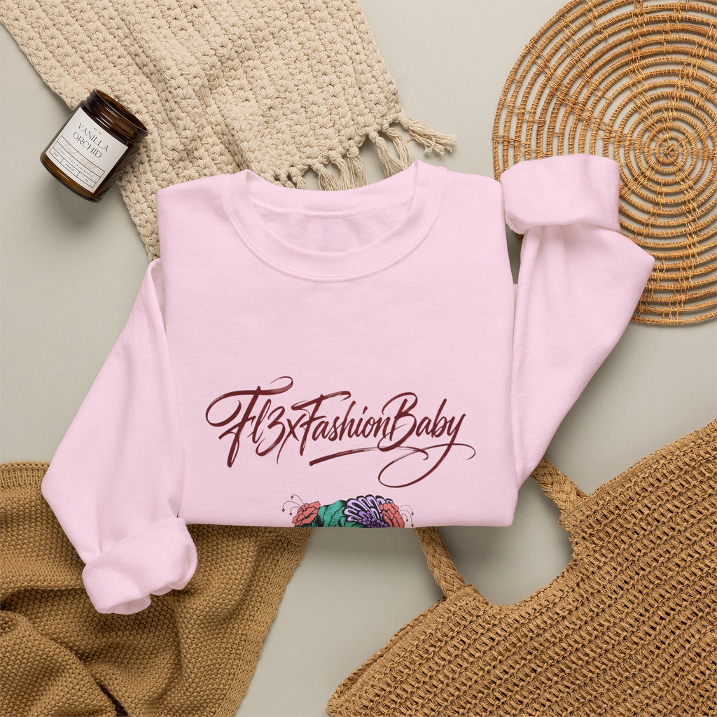 Crewneck Sweatshirt — Floral Femme Portrait “FitFashionBaby” Graphic