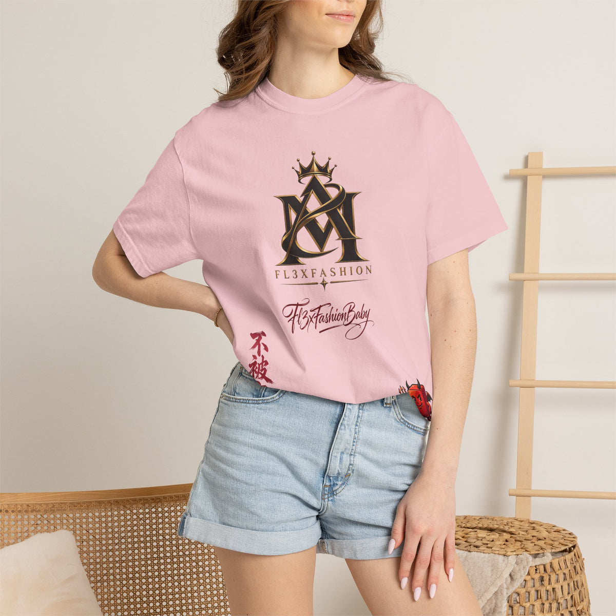 Graphic T-Shirt — Urban Asian-Inspired Logo Tee with Kanji & Devil Icon