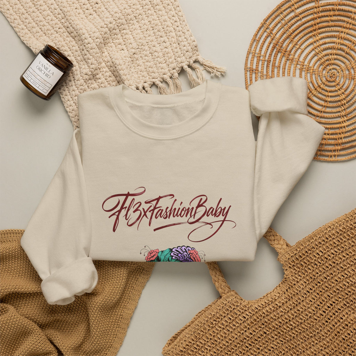 Crewneck Sweatshirt — "FitFashionBaby" Floral Afro Portrait