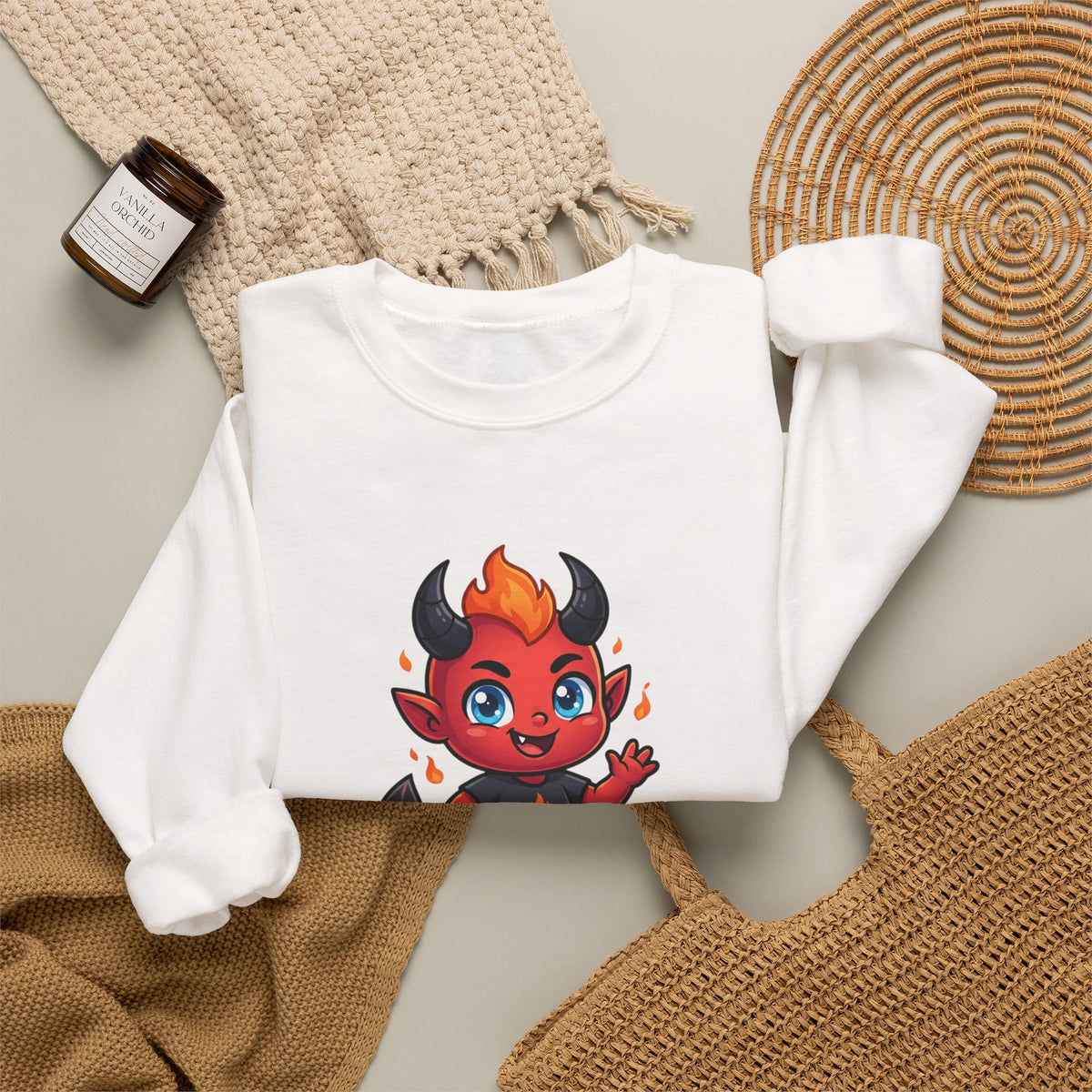 Cute Little Devil Crewneck Sweatshirt — 'Flirtatious Baby' Graphic